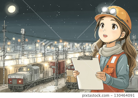 女鐵路工作人員檢查貨運列車的場景 130464091