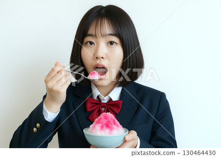 吃草莓刨冰的高中女生 吃草莓刨冰的高中女生 130464430