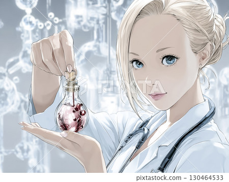 研究人造血液的年輕女科學家的動漫風格插圖(醫學研究、尖端實驗室) 研究人造血液的年輕女科學家的動漫風格插圖(醫學研究、尖端實驗室) 130464533