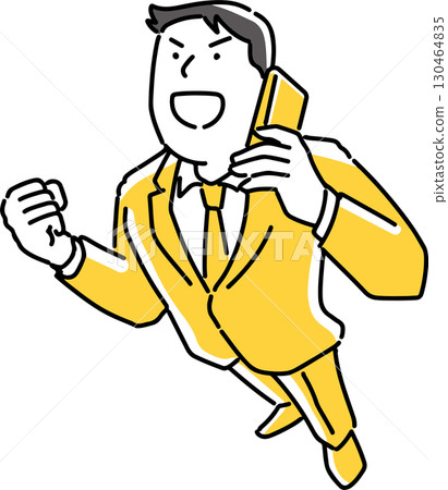A male employee making a fist pump with a smartphone in hand A male employee making a fist pump with a smartphone in hand 130464835