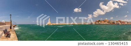 Panorama of Chania harbor, Crete, Greece Panorama of Chania harbor, Crete, Greece 130465415