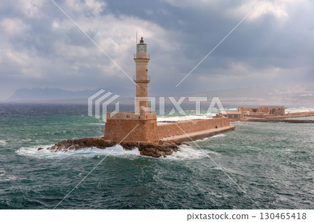 Lighthouse in Chania harbor, Crete, Greece 130465418