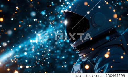 An astronaut floats in space, surrounded by a vast expanse of stars twinkling in the dark universe 130465599