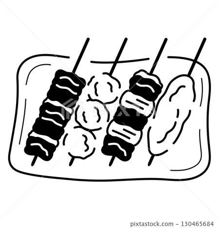 烤雞串插圖 烤雞串插圖 130465684