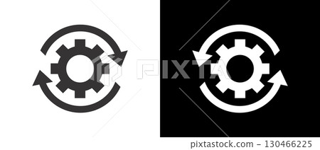 Circular gear icon with arrows representing a process loop. 130466225