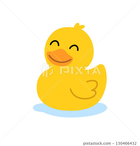 Happy rubber duck cartoon with wide smile. Fun bath toy vector for children prints, home decor, and novelty merchandise. 130466432