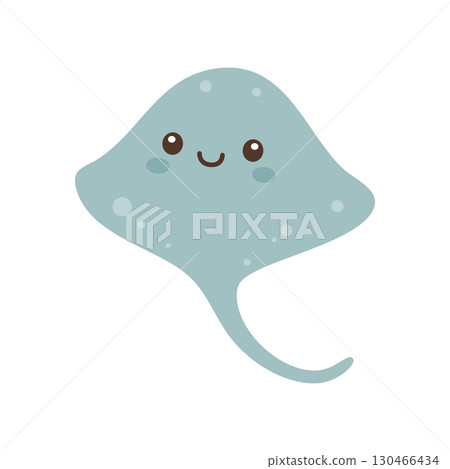 Cute stingray with smiling face. Flat vector marine animal illustration perfect for children ocean designs Cute stingray with smiling face. Flat vector marine animal illustration perfect for children ocean designs 130466434