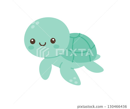 Sea turtle with smiling face. Flat vector marine animal illustration perfect for children ocean-themed designs Sea turtle with smiling face. Flat vector marine animal illustration perfect for children ocean-themed designs 130466436