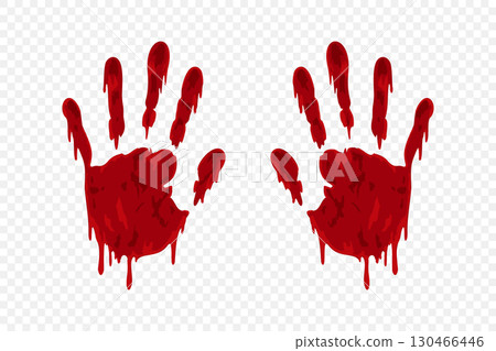 Bloody handprints on transparent background. Horror crime concept illustration Bloody handprints on transparent background. Horror crime concept illustration 130466446