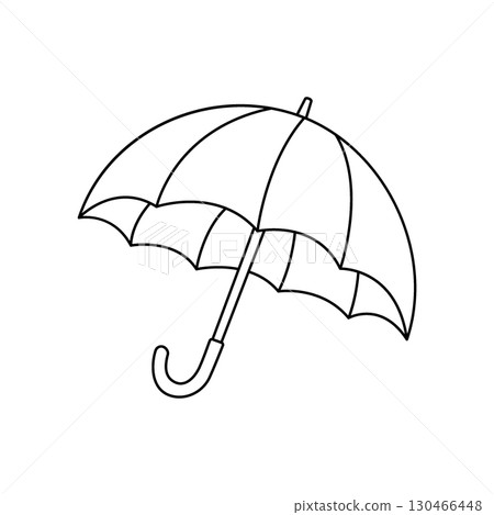 Minimalist umbrella outline with scalloped edges, clean vector line art for rain safety, weather, and classic urban accessory 130466448