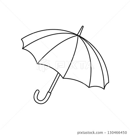 Clean minimalist umbrella outline icon, simple linear vector art for rain protection, weather safety, and modern decorative design 130466450