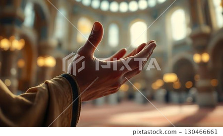 An individual praying in a mosque, demonstrating devotion and spirituality during a worshipful moment 130466661