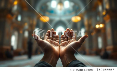 A person praying in a mosque reflecting devotion and spirituality during a moment of worship 130466667