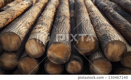 Pile log lumber sawn tree from replanted forests for wooden industry furniture 130467140