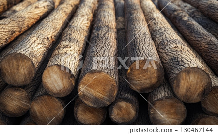Pile log lumber sawn tree from replanted forests for wooden industry furniture 130467144