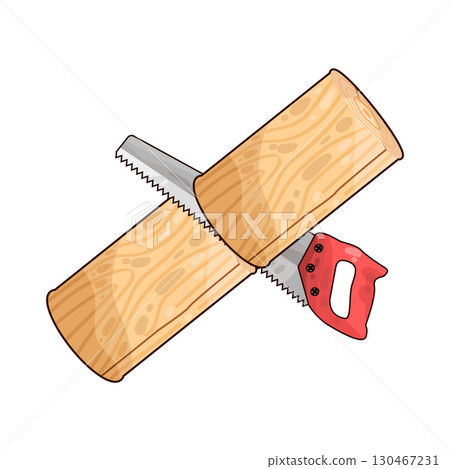 illustration of saw sawing wood 130467231