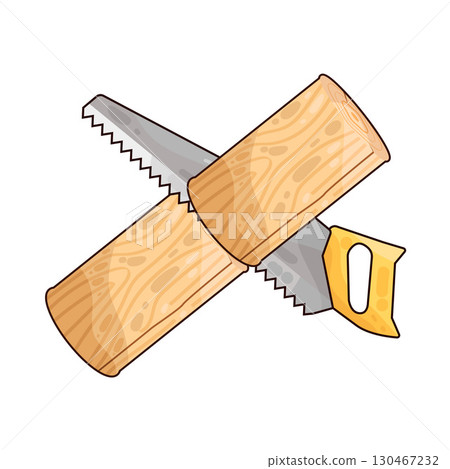 illustration of saw sawing wood 130467232