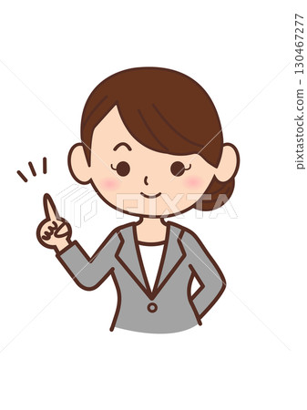 一位穿著西裝的女人指著某物的插圖 130467277