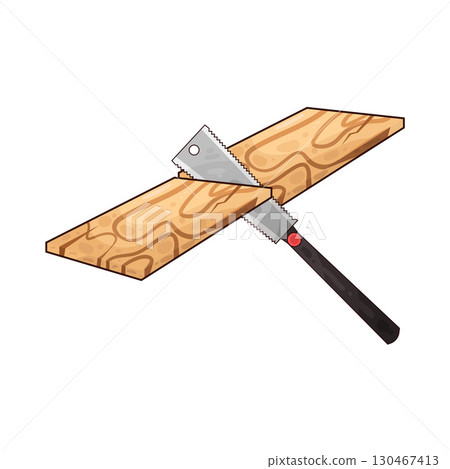 illustration of saw sawing wood 130467413