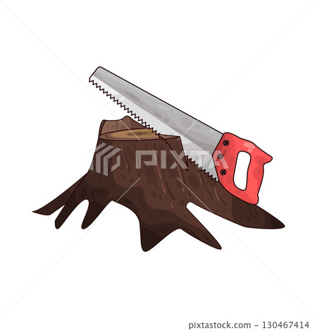 illustration of saw sawing tree stump 130467414