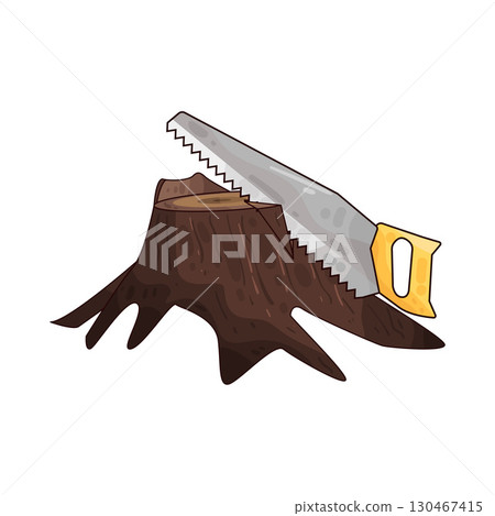 illustration of saw sawing tree stump 130467415