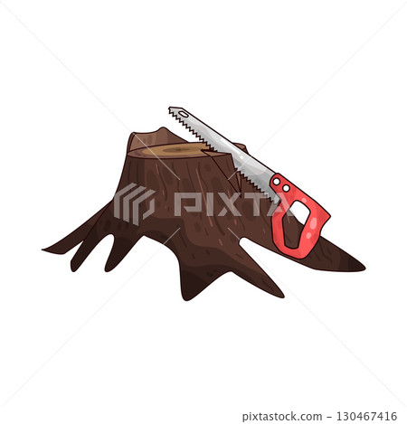 illustration of saw sawing tree stump 130467416