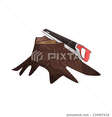 illustration of saw sawing tree stump 130467418