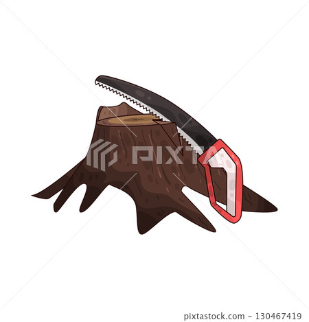 illustration of saw sawing tree stump 130467419