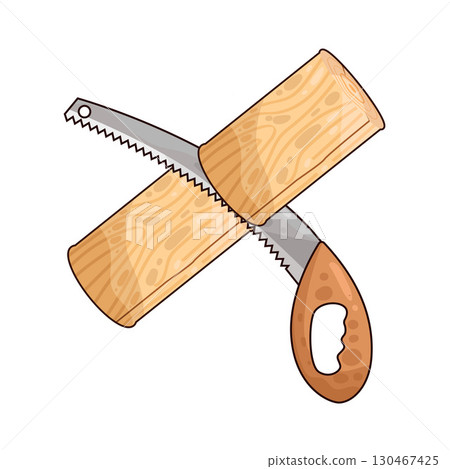 illustration of saw sawing wood 130467425