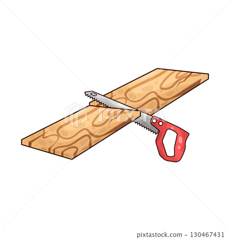 illustration of saw sawing wood 130467431