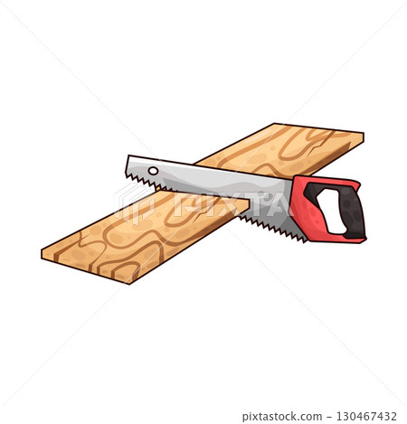illustration of saw sawing wood 130467432