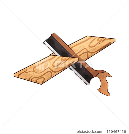 illustration of saw sawing wood 130467436