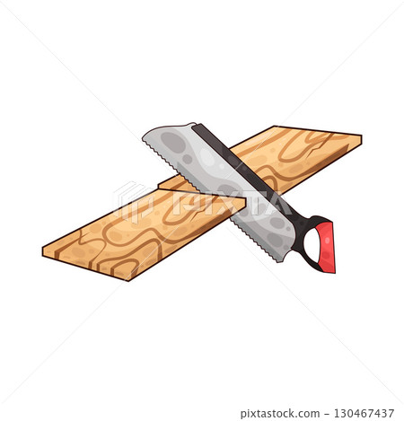 illustration of saw sawing wood 130467437