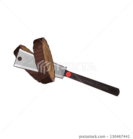 illustration of saw cutting wood 130467441
