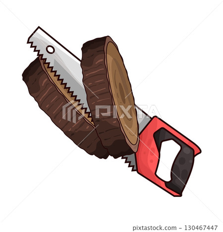 illustration of saw cutting wood 130467447