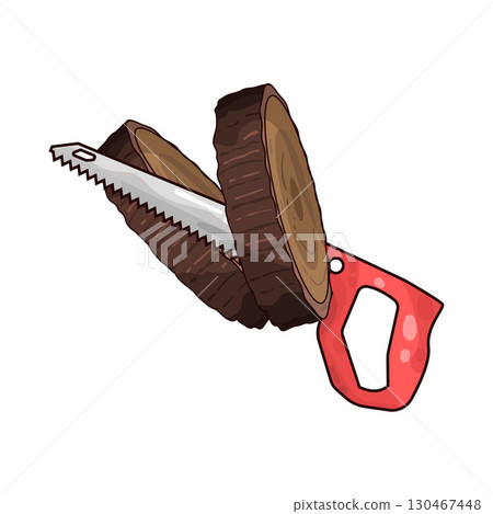illustration of saw cutting wood 130467448