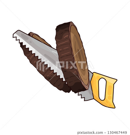 illustration of saw cutting wood illustration of saw cutting wood 130467449