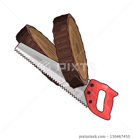 illustration of saw cutting wood 130467450