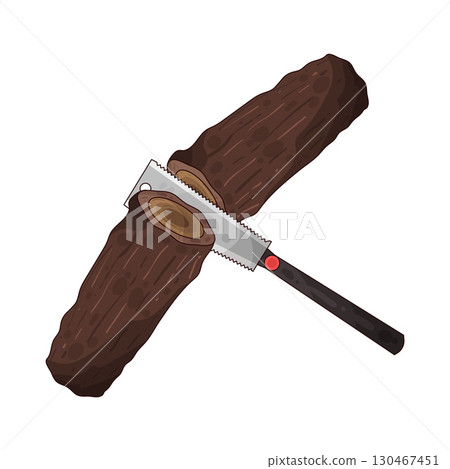 illustration of saw cutting wood 130467451