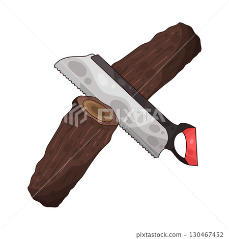 illustration of saw cutting wood 130467452