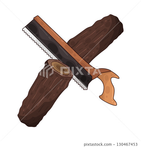 illustration of saw cutting wood 130467453