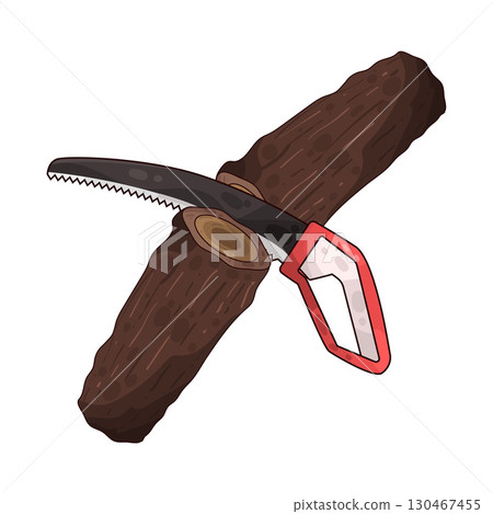 illustration of saw cutting wood 130467455