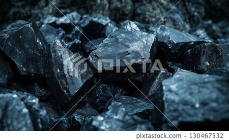 Black pile coal rock closeup pattern carbon energy dark background 130467532