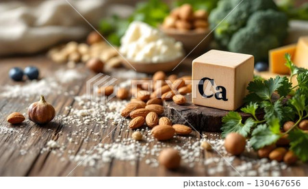 A curated selection of nutrient-rich foods that focus on calcium content for a balanced diet 130467656