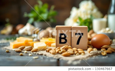 An assortment of wholesome foods that provide vitamin B7, highlighting its significance in lowering inflammation and enhancing health 130467667