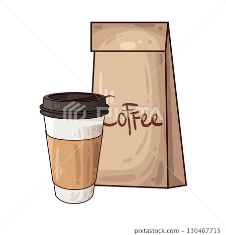 illustration of coffee cup with coffee bag 130467715
