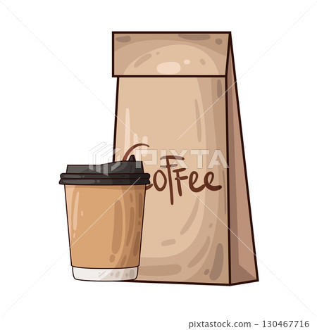 illustration of coffee cup with coffee bag 130467716