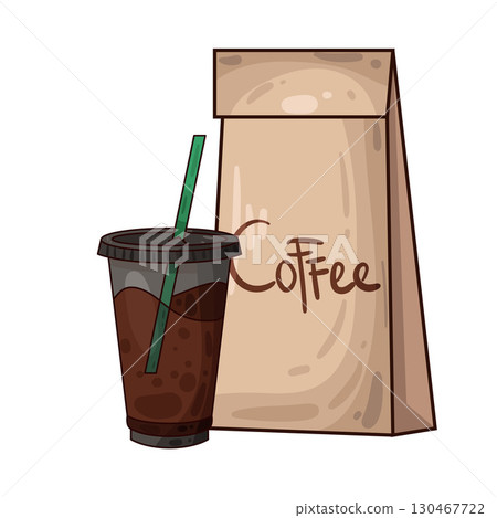 illustration of coffee cup with coffee bag 130467722