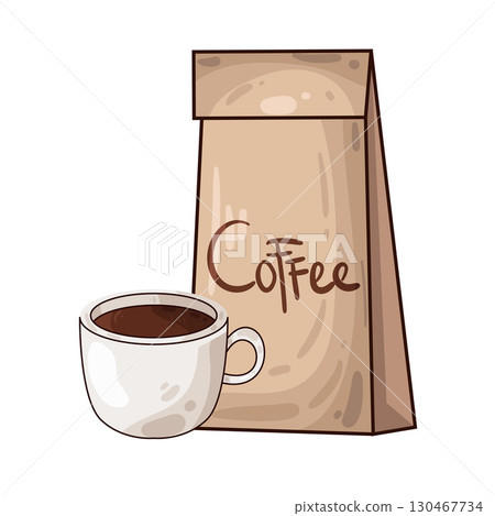 illustration of coffee cup with coffee bag 130467734