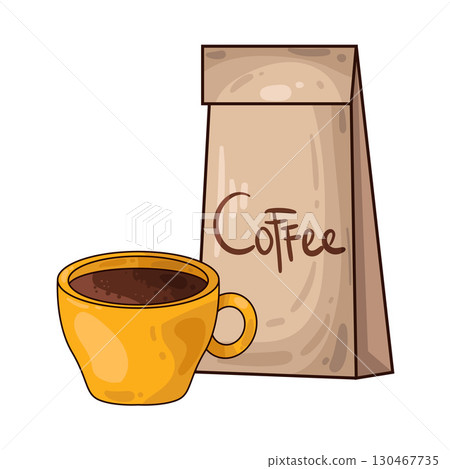 illustration of coffee cup with coffee bag 130467735